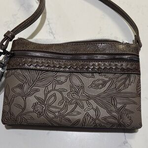 Chic Embossed Brown Wristlet